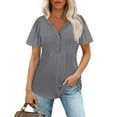 thumbnail image 4 of Womens Shirts Blouse Womens T Shirts Short Sleeve Pleated Casual V Neck Summer Blouses Tops, 4 of 9