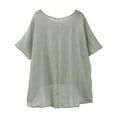 thumbnail image 6 of Baberdicy Women's Linen Tops Short Sleeve Solid Color Crew Neck Loose Fit Casual Summer Blouses, Grey Xl, 6 of 7