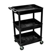 Offex Mobile Black Rolling Commercial Heavy-Duty Multi-Purpose Service Utility Cart With 3 Shelf, 4 Casters - 2 Pack