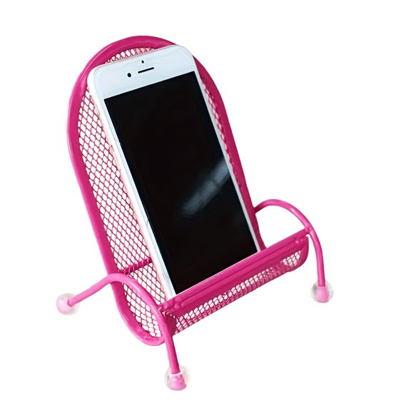 Metal Mesh Phone Stand, 5.51in Adjustable Support Holder for Desktop Phone Support Bed Use Office Travel Hot Pink