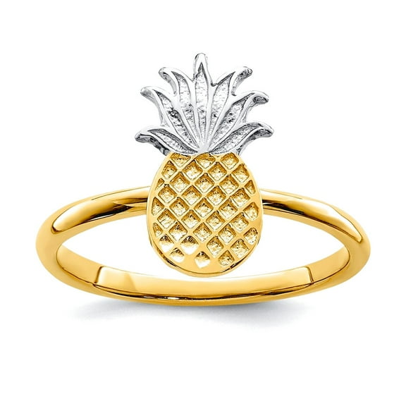 14k and White Rhodium Polished Pineapple Ring Size 7 Ring for Women - 2.0 Grams