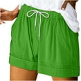 thumbnail image 2 of Green Biker Shorts Women's Summer Large Size Solid Color Casual Shorts with Elastic Band Pockets, 2 of 5