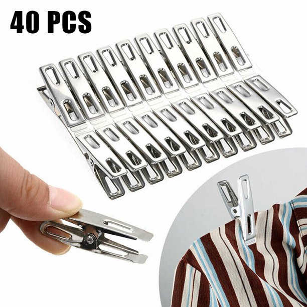 Gerich 40 Pcs Stainless Steel Spring Loaded Metal Clothes Pegs Laundry Clip Cloth Pack