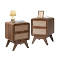thumbnail image 6 of YOCWO Linen Nightstand with 2 Drawer for Bedroom, Mid Century Bedside Table with Curved Edges, Walnut, 15.75"W, 21.66"H, 6 of 8