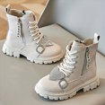 thumbnail image 4 of KPOPLK Girls Ankle Boots Girl's Leather Boot Kids Warm Low Heel Short Booties Girl Outdoor Shoes with Side Zipper for Toddler/Little Kid(7.5,Beige), 4 of 5