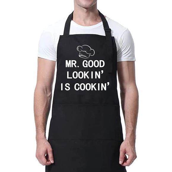 Tablier Drôle pour Hommes Mr. Beau Tablier de Chef Drôle pour Cuisiner avec 2 Poches