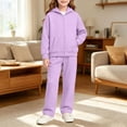 thumbnail image 2 of JULMCOMO Girls Sweatsuits Fleece Full Zip Up Long Sleeve Comfy Hoodie Casual Tracksuits Drawstring Loose Sweatpants Soft Two Piece Sets with Front Pocket Purple 13-14 Years, 2 of 6