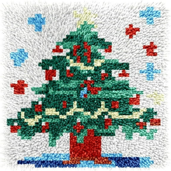 Small Size Mini Christmas Tree & Stars Latch Hook Kits Rug DIY Cushion Tapestry Making Crochet Hook Mat Making Kits Color Preprinted Pattern Canvas DIY Carpet Needlework Crochet Cushion Kits 30x30cm