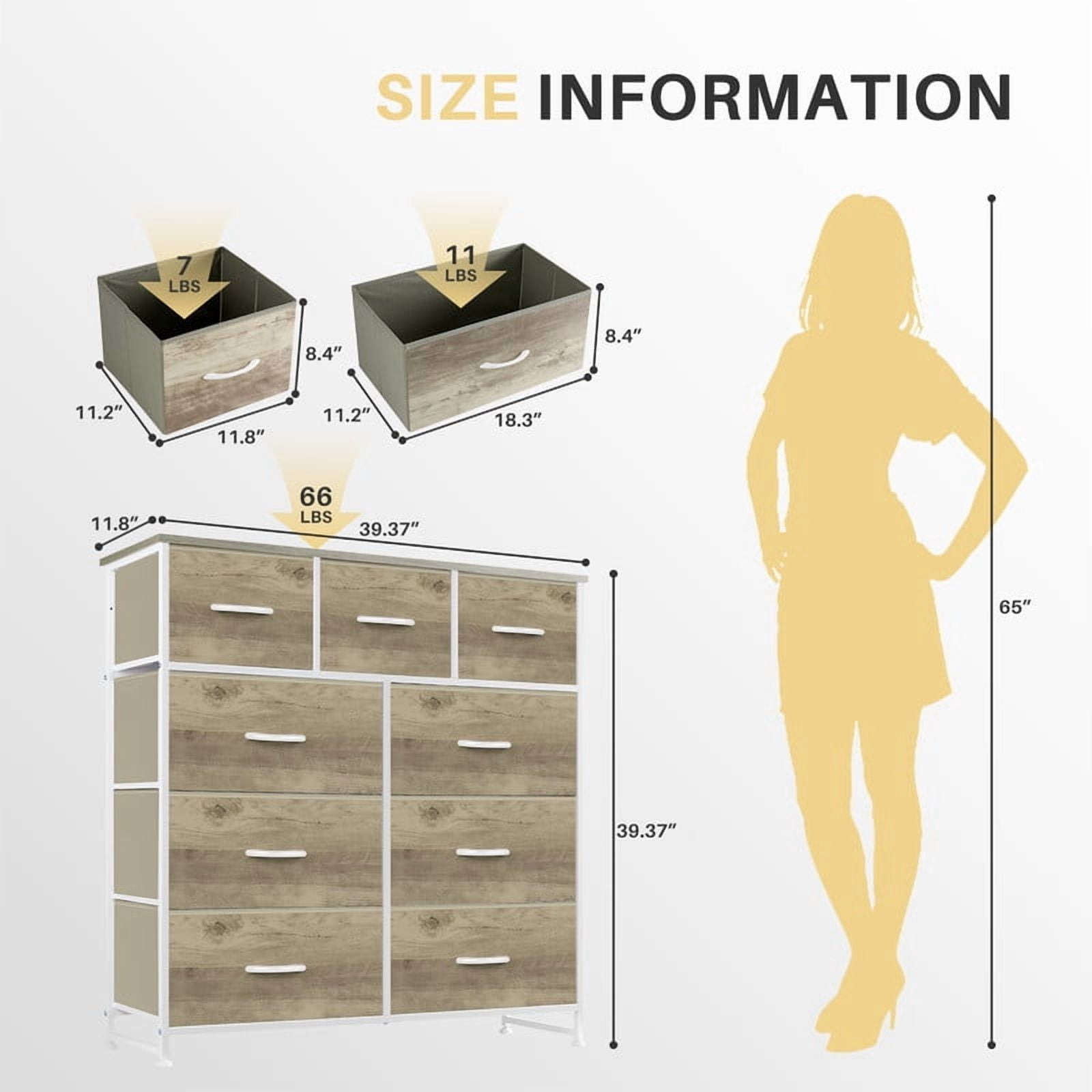 Bigleap 9 Drawers Dresser for Bedroom, Fabric Dresser with Sturdy Steel Frame, Wooden Top & Easy Pull Fabric Bins,Oak