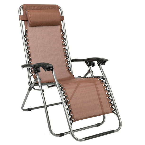 2pcs Folding Zero Gravity Recliner Lounge Chair W Cup Holder Accessory Tray Table Headrest Pillow Brown Com 2pcs Folding Zero Gravity Recliner, Zero Gravity Chair Table Attachment