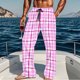 thumbnail image 1 of Pantalones de pijama largos para hombre, informales, con estampado a cuadros, holgados, deportivos, elásticos, rectos, vintage, con bolsillos, 1 of 6