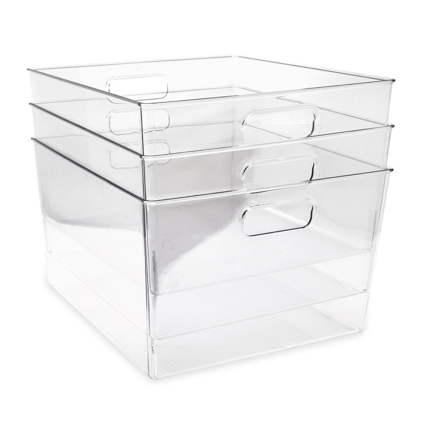 Isaac Jacobs Clear Bin Organizers with Handles, Extra-Large, 3-Pack – Stackable Plastic Storage Bins for Kitchen, Pantry, Fridge, and Home Organization
