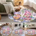 thumbnail image 5 of Round Rug 7Ft Washable Non-Slip, Blue Purple Gnomes Circle Area Rugs for Living Room Bedroom, Spring Hydrangea Flower Leaf Pink Plaid Indoor Floor Mats Carpet Runner for Home Decor Aesthetic, 5 of 8