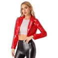 thumbnail image 4 of YiZYiF Womens Patent Leather Lapel Jacket Long Sleeve Cropped Moto Biker Coat Music Festival Tops Outerwear Red XL, 4 of 7