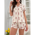 thumbnail image 3 of Women Heart Print 2 Piece Lounge Set Short Sleeve Lapel Tops with Shorts Pajamas Set Summer Sleepwear, 3 of 9