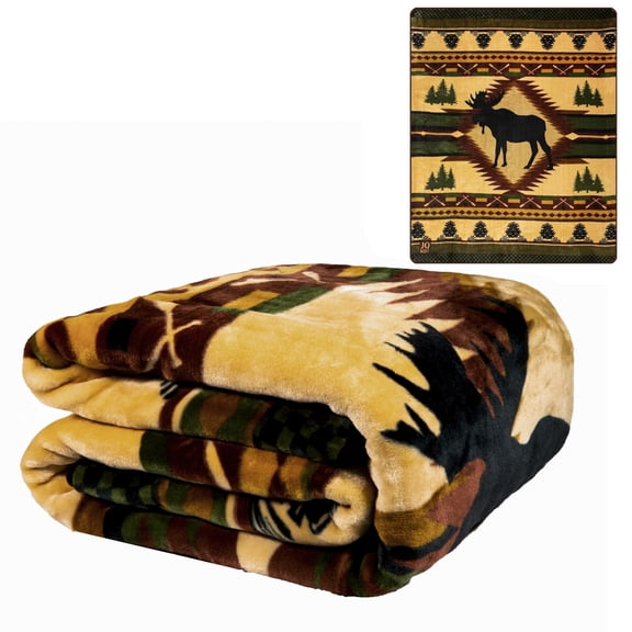 Plush Throw Blanket - Moose Lodge - Queen Bed 79"x 95" - Faux Fur Blanket For Beds, Sofa, Couch, Picnic, Camping