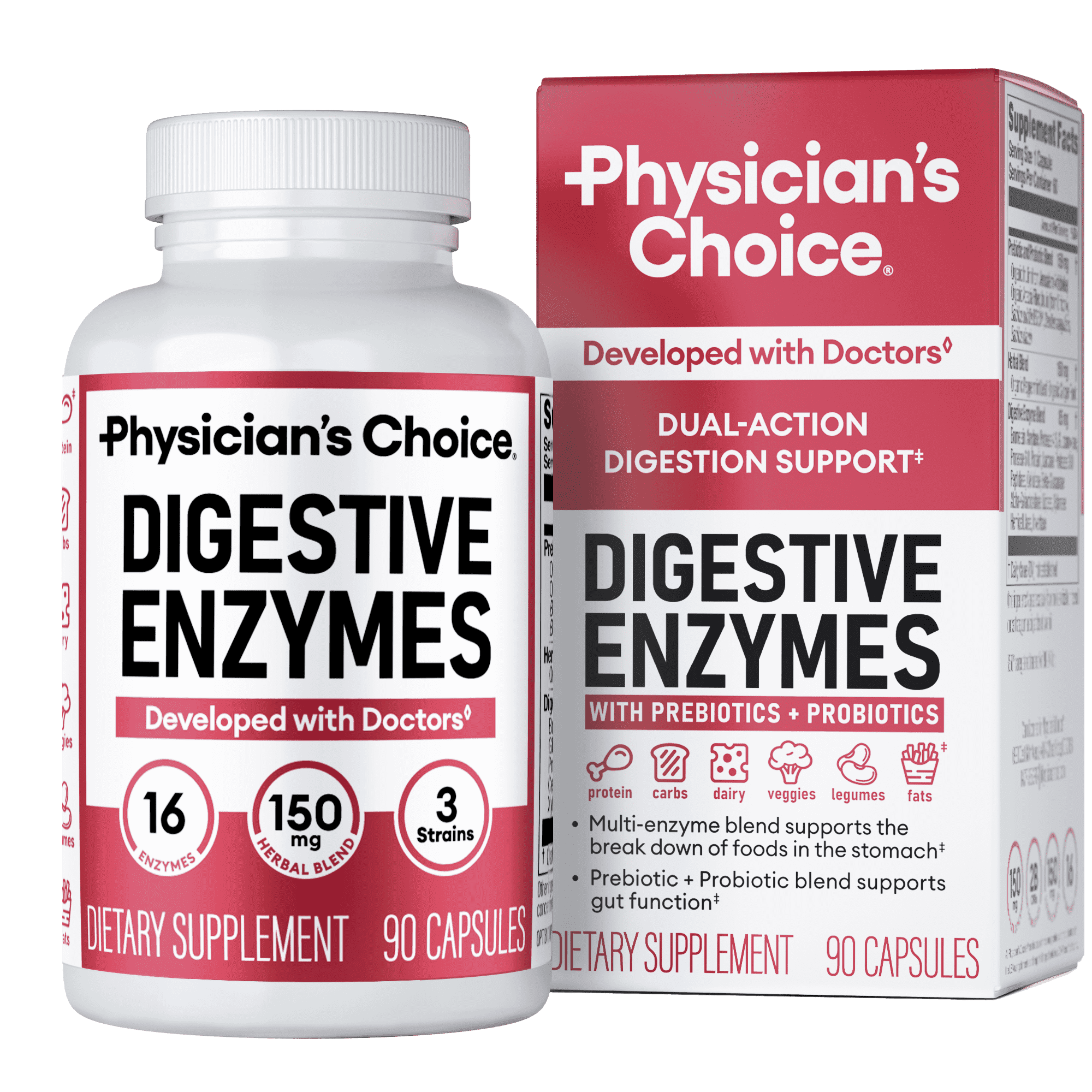 Physician's Choice Digestive Enzymes - for Digestive Health & Gut Health, Bloating & Meal Time Discomfort for Men and Women, 90ct