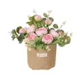thumbnail image 2 of Adorno de flores colgantes artificiales flores en macetas artificiales flores falsas con una bolsa de arpillera para la oficina de cocina de la boda Rosa, 2 of 9