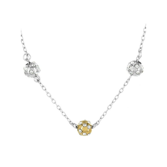 ELYA Women's Polished Cubic Zirconia Spheres Two Tone Steel Necklace - 17"