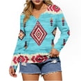 thumbnail image 2 of NTACZA Womens Summer Tops Western Aztec V Neck Graphic Tees Boho Funny Long Sleeve Womens Shirts L, 2 of 5