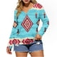 thumbnail image 3 of TaTaai Casual Western Print Top Soft Lightweight Women's Fashion Round Neck Long Sleeve Button Detail Retro Loose Spring Daily Wear Blouse Gift, 3 of 5