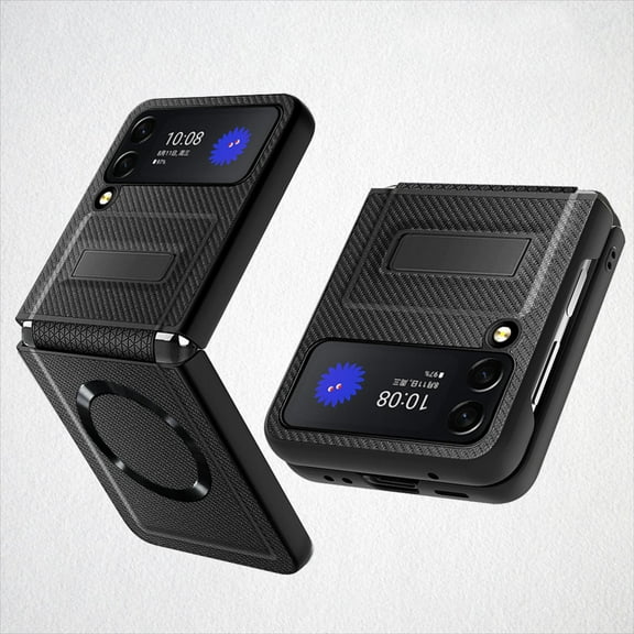 SaniMore Folding Case for Samsung Galaxy Z Flip 3, PU Leather Hard PC Magnetic Wireless Charging Cover with Invisible Kickstand Shockproof Military Grade Protection Cover for Samsung Z Flip 3, Wheat