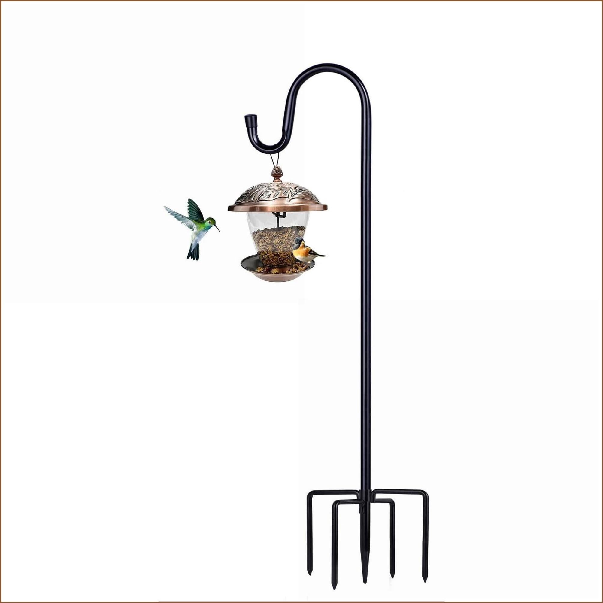 Gardening Accessory | 46 Inch Black Steel 5 Prong Shepherd Hook For Outdoor Garden Bird Feeders | Black