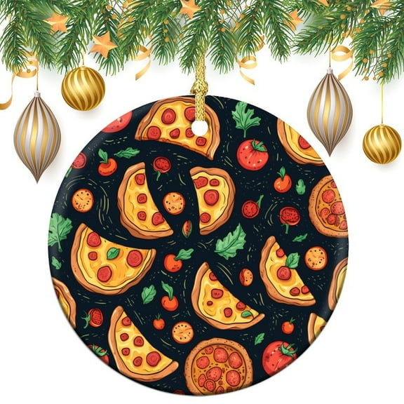 Funny Food Pizza Christmas Ceramic Ornament Italian Food Christmas Ornament Keepsake Collectible Present Gift Xmas Tree Decoration Gifts Keepsake for Family