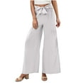 thumbnail image 3 of Fall Saving! HVOBTTY Women's Wide Leg Pants, Fall Pants for Women, Women's Casual Solid Color Wide Leg Athletic Tie Waist Loose Pants White, S, 3 of 5