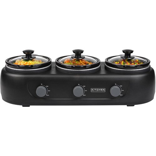 Kitchen Selectives 1.5Quart Triple Slow Cooker, Black