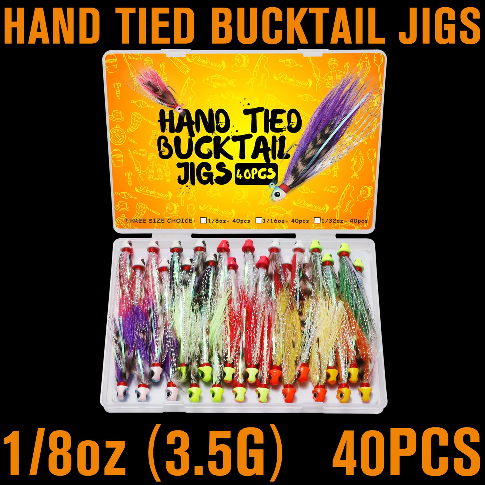 Crappie Fishing Jig Heads 1/8oz Hand-Tied Bucktail Hair Jigs with #2 Fishing Jig Hooks 40PCS