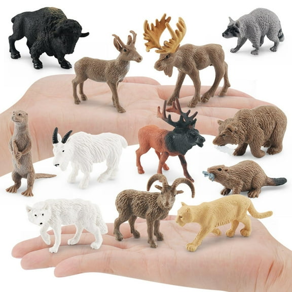 12Pcs Lifelike Animal Figurines Assortment Elk Bison Miniature Jungle Animals for Garden Yard Lawn Teaching Props Kids Birthday Gift