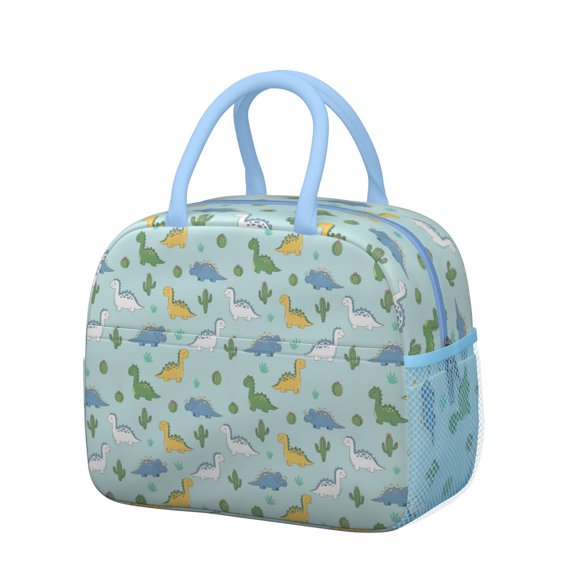 Womens LightBlue Cartoon Dinosaurs Cacti Pattern Lunch Box for Work,Insulated Lunch Bag for Women,Loncheras Para Mujer,Leakproof Adult Lunch Bag for Work,Beach,Travel,Picnic,Camping