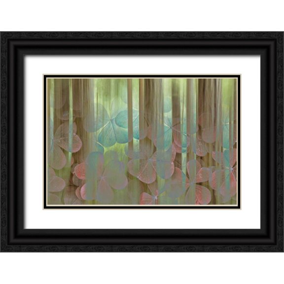 Paulson, Don 32x23 Black Ornate Wood Framed with Double Matting Museum Art Print Titled - Washington, Seabeck Collage of oxalis and trees