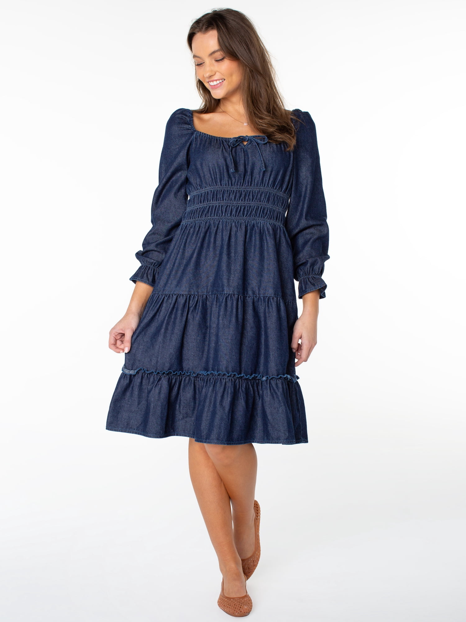 Celebrity Pink Women's Long Sleeve Lace Trim Midi Dress, Sizes XS-XXXL