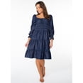 thumbnail image 4 of Celebrity Pink Women's Long Sleeve Lace Trim Midi Dress, Sizes XS-XXXL, 4 of 7