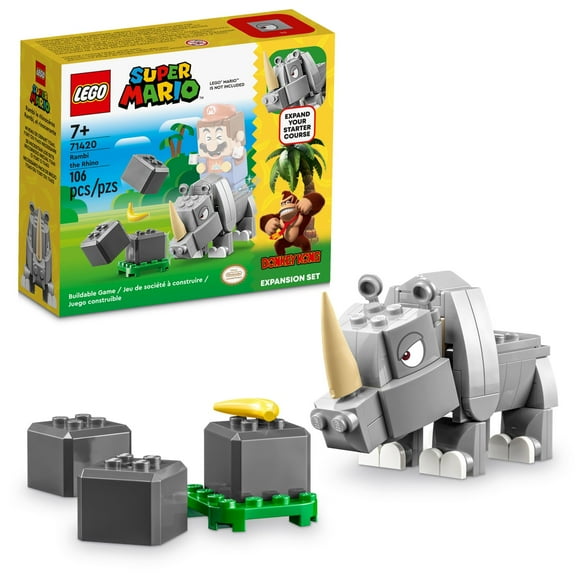 LEGO Super Mario Rambi the Rhino Expansion Set 71420, Game Inspired Building Toy Set to Combine with a Starter Course, this Collectible Super Mario Bros Toy Makes a Great Gift for Kids Ages 7 and Up