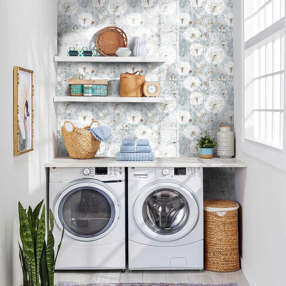 Floral Wallpaper Peel and Stick Dandelion Wallpaper Floral Contact Paper 17.7"x118.1" Vintage Flower Contact Paper Boho Self Adhesive Removable for Bedroom Cabinets Decorative Wall Vinyl