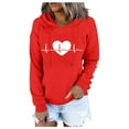 thumbnail image 3 of Long Tunic Tops for Women Fall Loose Hooded Sleeve Batwing Off the Shoulder Drawstring Heart Print Leisure Cotton Hoodies Sweatshirts(Red,L), 3 of 5