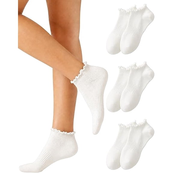 Aurelia No Show Socks Womens Cute Ruffle Ankle Socks Low Cut Frilly Non Slip Cotton Sock 6 Pairs.