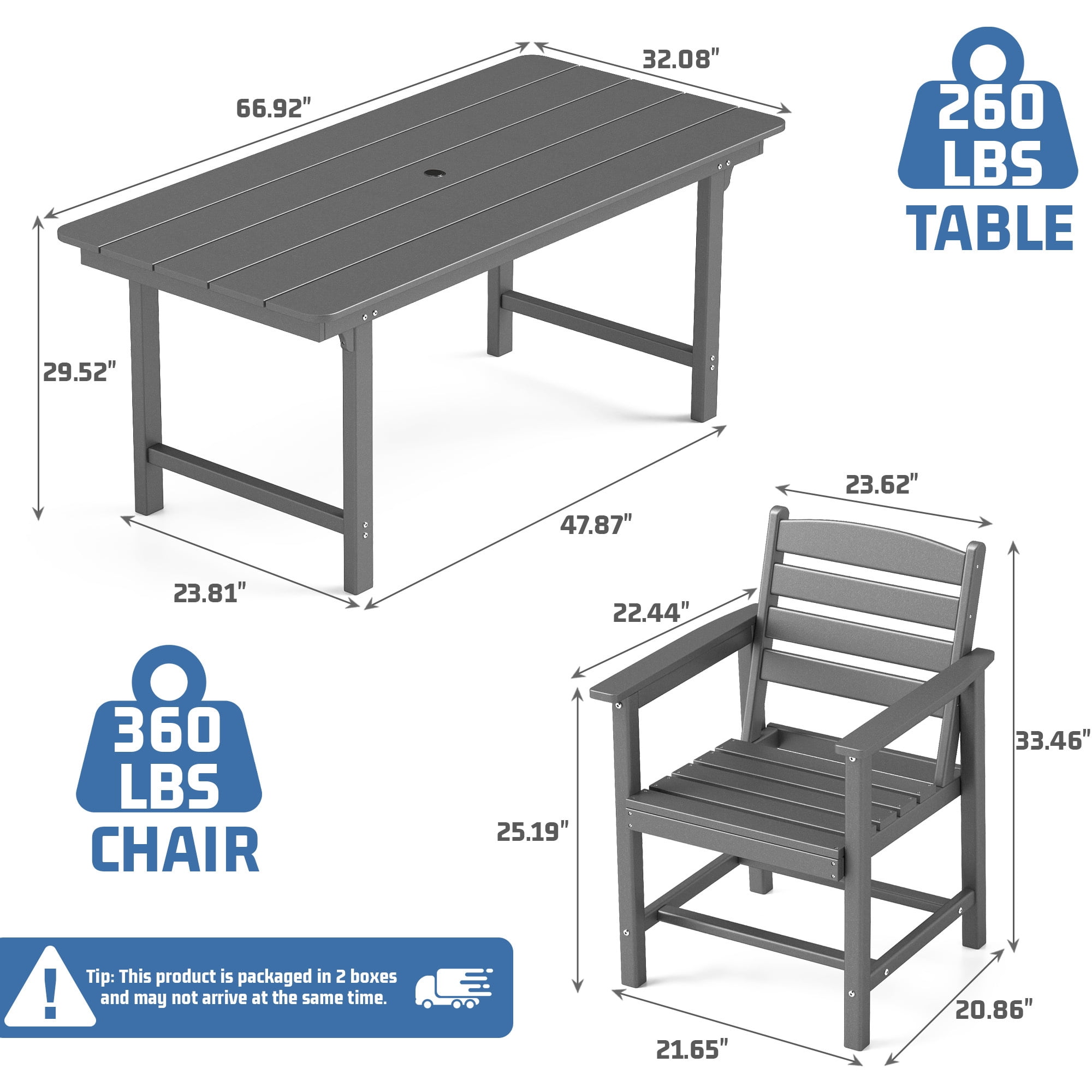 FOOWIN 5PCS Patio Dining Set, HDPE All Weather Outdoor Furniture Set 4 Chairs and 1 Table, Grey