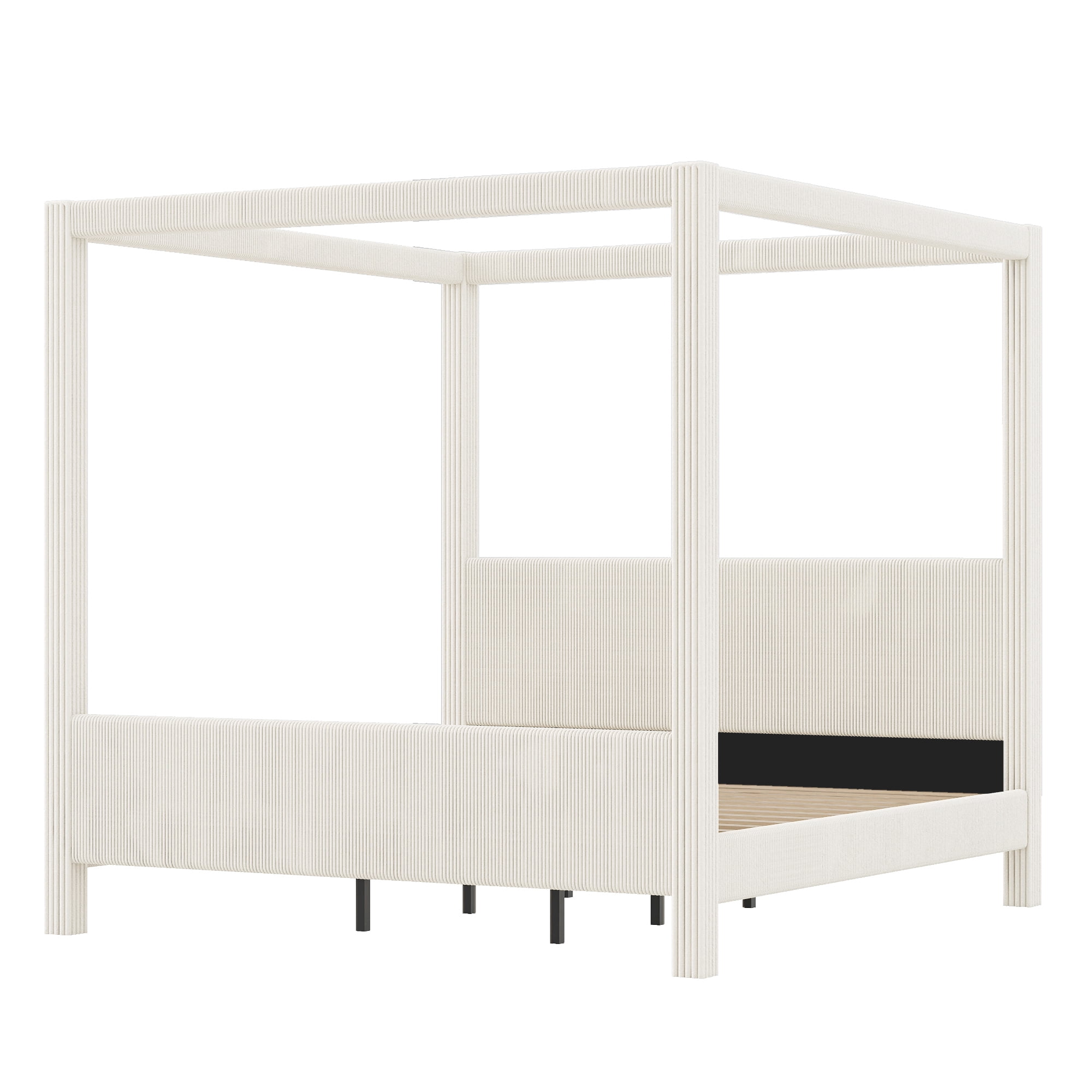 Euroco Upholstery King Size Canopy Platform Bed, No Box Spring Needed, Beige