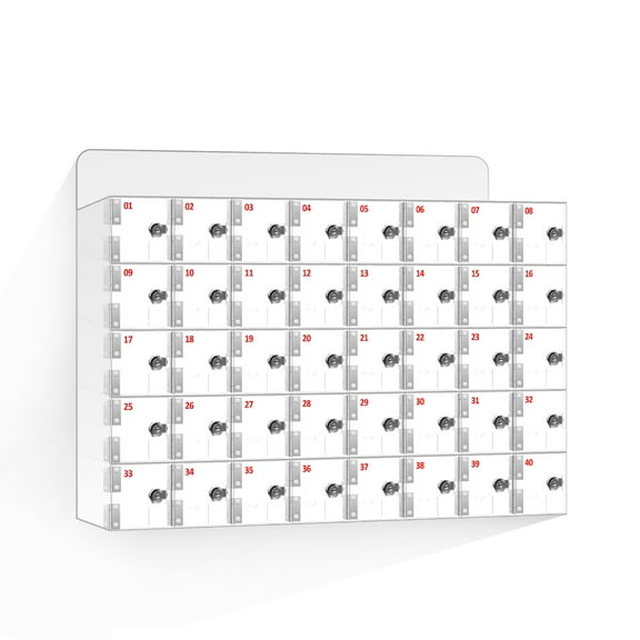 YOEXTO US 40 Slots Cell Phone Locker, (3.9 x 7 x 3.9in)Door Lock and Key,Storage Box，Wall-Mounted Cabinet Pocket Office Classroom Gym Box, Clear