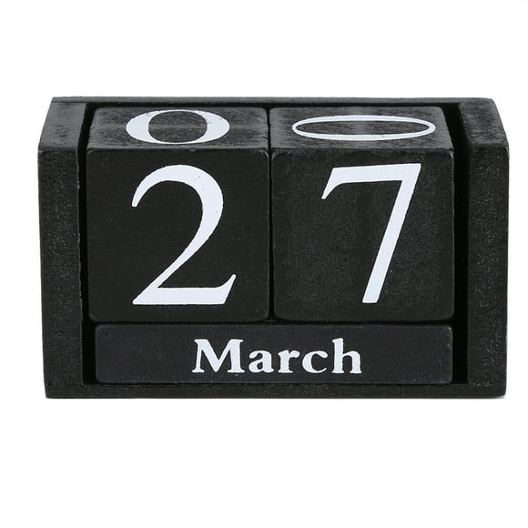 Heaveant Calendrier en Bois, Calendrier en Bois Vintage Lourd Bureau Bloc de Bois Mois Affichage de la Date décoration de Bureau à Domicile(Noir)