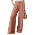 thumbnail image 3 of vigerkar Wide Leg Pants for Women Cotton Linen Business Casual Long Trousers Palazzo Pants with Pockets Pink, L, 3 of 7