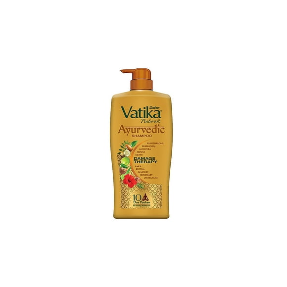 Dabur Vatika Ayurvedic Shampoo - 1L | Damage Therapy | With Power of 10 ingredients for solving 10 hair problems| No Parabens | For all hair types