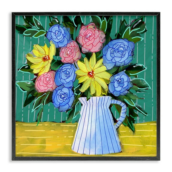 Stupell Industries Bright Pop Bouquet Plants & Flowers Painting Black Framed Art Print Wall Art, 12 x 12