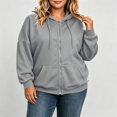 thumbnail image 2 of ABSUYY Women's Hooded Sweatshirt Jacket, Plus Size Full Zip Long Sleeve Casual Top with Pockets, Gray,Size L, 2 of 9