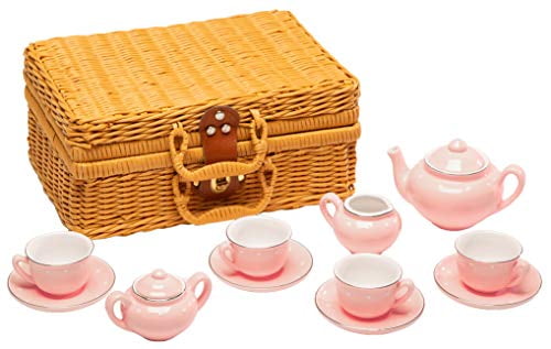 Rose Flower Porcelain Ceramic Tea Set Kitchen Playset Tea Party 23 Pieces 