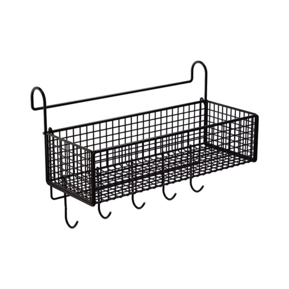 deevoka Bedside Hanging Storage Basket Rustproof Beside Shelf for Bedroom Home Black with Hooks